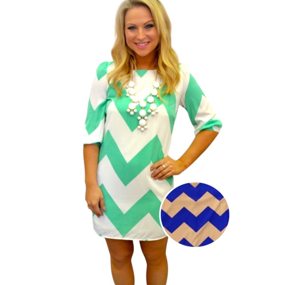 Zen Spell Dress women’s size small Chevron pattern brown blue long sleeve casual